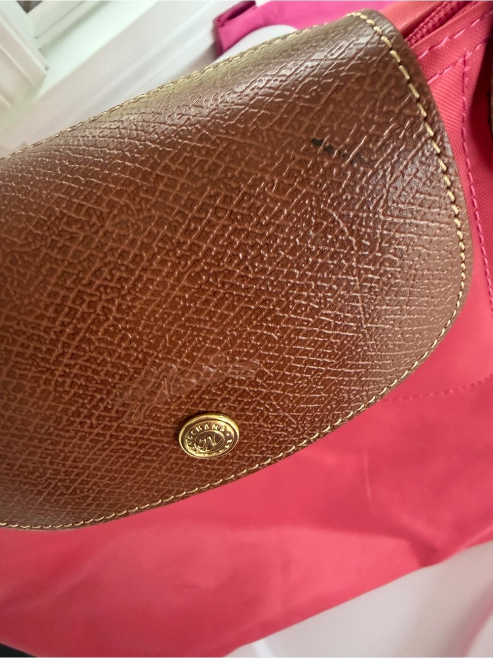 Salmon / Coral Pink Colored Large Longchamp Bag - Picture 6 of 7